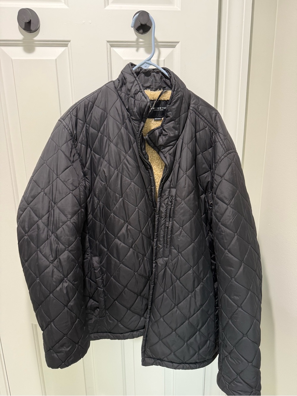 Andrew Marc Black Quilted Puffer Jacket with Sherpa Trim